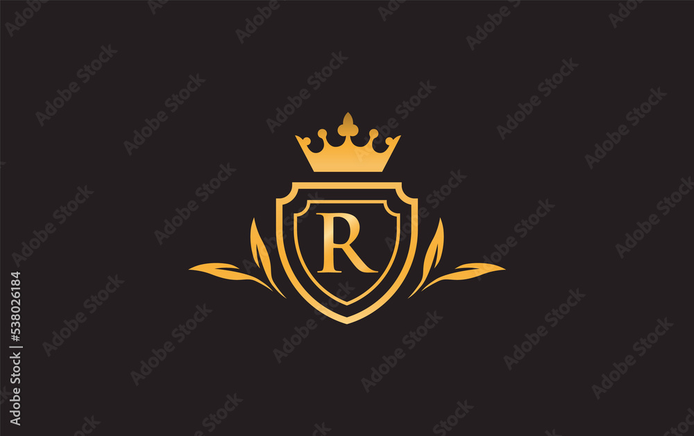 Crown and shield icon and royal luxury symbol image. King and queen abstract geometric logo with the letters