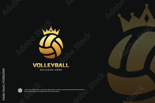 King of Volleyball golden logo, Luxury Sport Team Identity vector. Volleyball tournament template