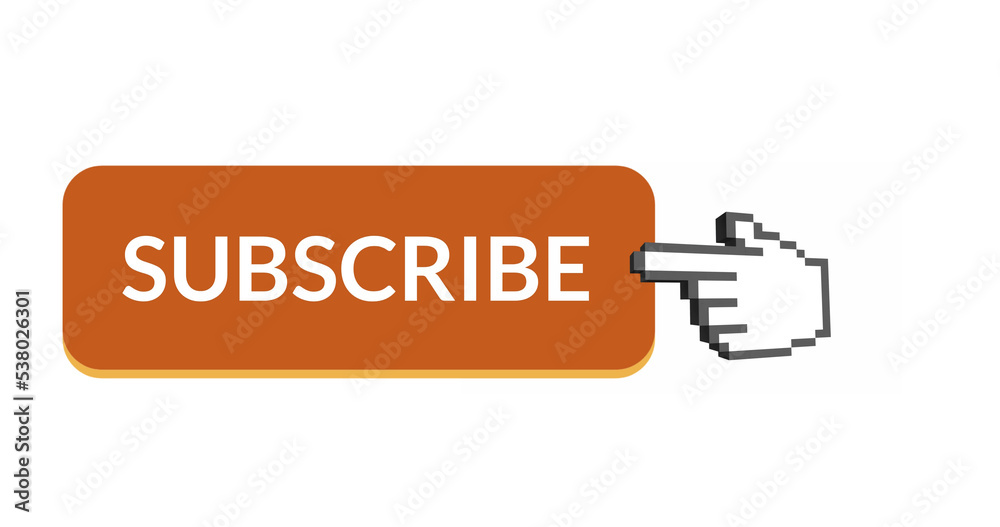 Illustration of finger pointing at subscribe text in brown box against white background, copy space Illustration of finger pointing at subscribe text in brown box against white background, copy space