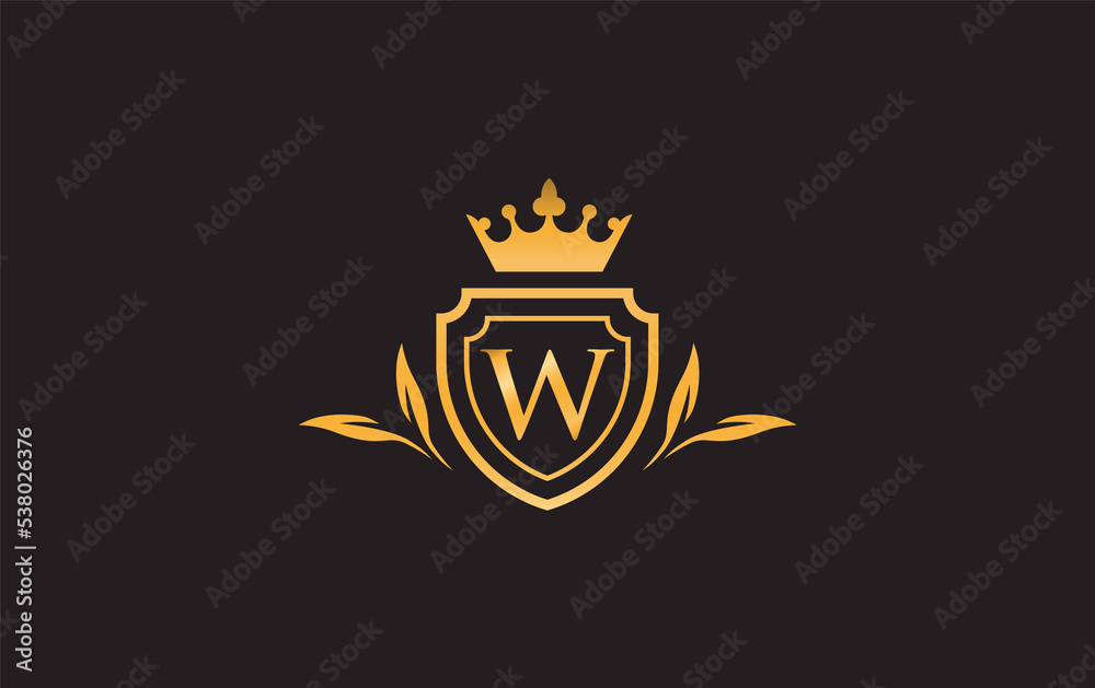 Crown and shield icon and royal luxury symbol image. King and queen abstract geometric logo with the letters