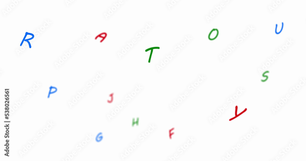 Illustration of colorful alphabets against white background, copy space