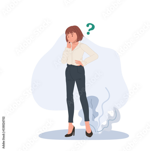 thinking, help Confused businesspeople asking questions with question mark around. Vector illustration