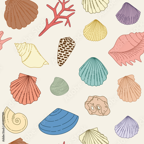 Seamless vector pattern with seashells
