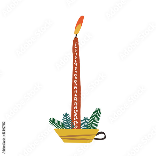 Traditional advent candlestick with one candle symbolizing first advent.