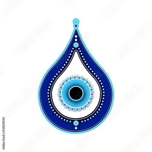 Illustration of the Nazar Boncuk, lucky charm, amulet in drop shape, Arabic protection symbol against the evil eye, vector, isolated on white photo