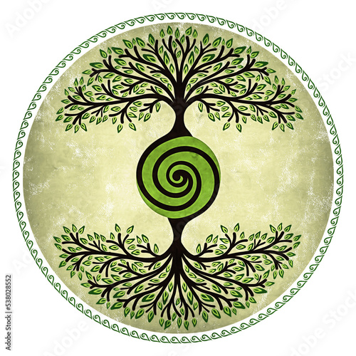 Canvas Print Illustration of a Celtic tree of life with spiral, Yggdrasil, world tree, Norse