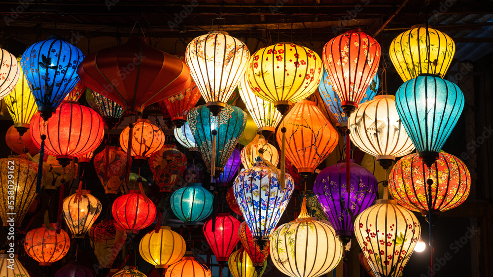 Colorful traditional Chinese lantern or light lamp to decorate street at  night, there are famous things of Hoi An - the heritage ancient city of  Vietnam. Photos | Adobe Stock