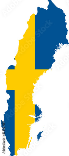 Sweden Map Flag. Swedish Border Boundary Country Shape Nation National Outline Atlas Flag Sign Symbol Banner. SwedeTransparent PNG Flattened JPG Flat JPEG
