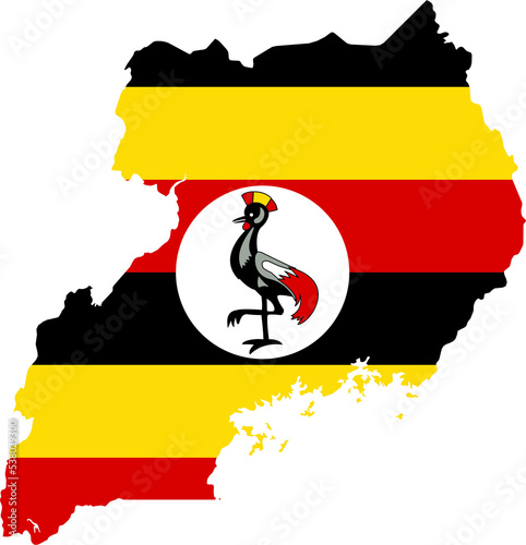 Uganda Map Flag. Ugandan Border Boundary Country Shape Nation National Outline Atlas Flag Sign Symbol Banner. Transparent PNG Flattened JPG Flat JPEG