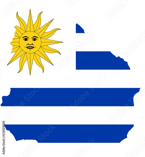 Uruguay Map Flag. Uruguayan Border Boundary Country Shape Nation National Outline Atlas Flag Sign Symbol Banner. Transparent PNG Flattened JPG Flat JPEG