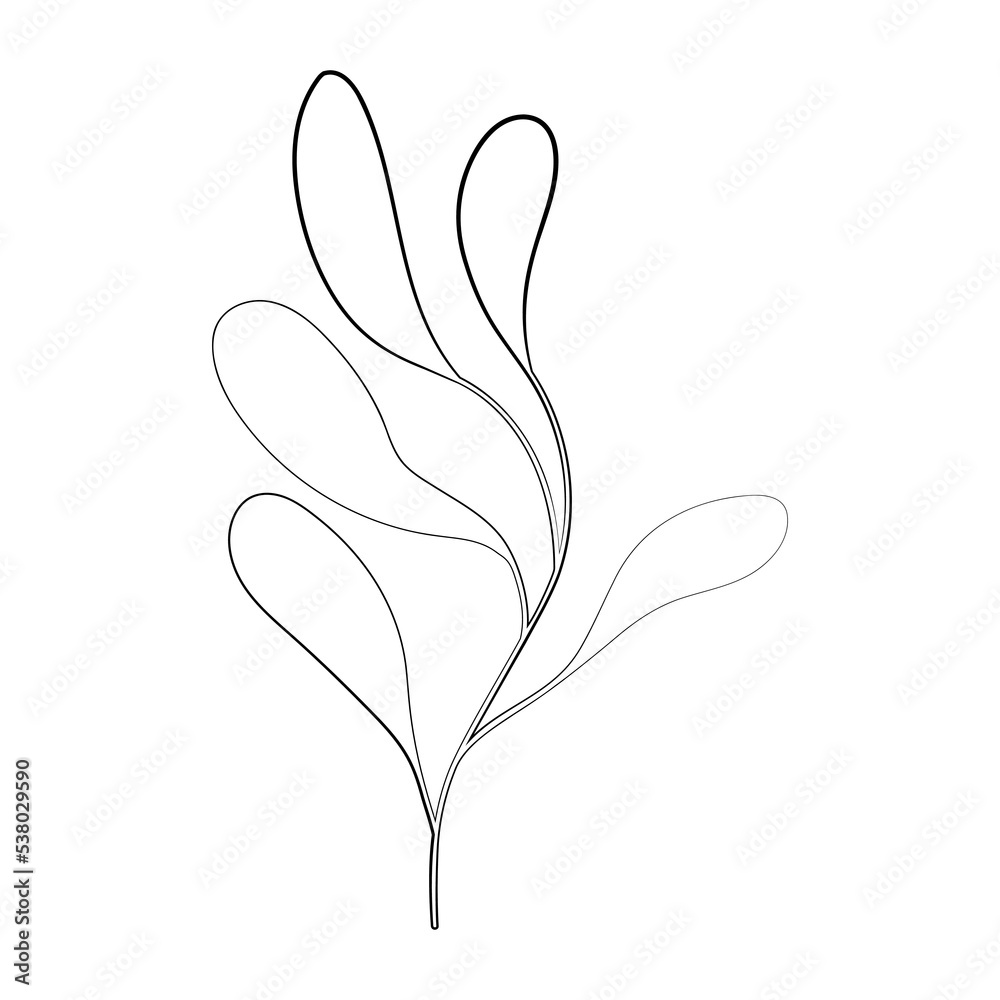 A twig of a plant and a flower with a thin line. Vector on a white background A twig of a plant and a flower with a thin line. Vector on a white background