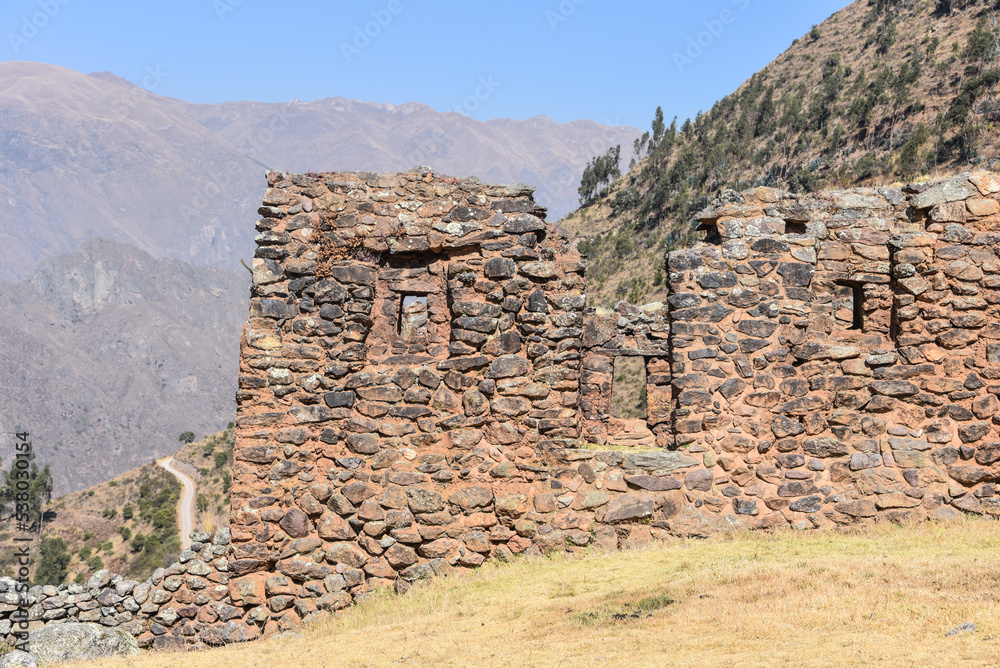 The Inca Ruins of Pumamarca, near the town of Ollantaytambo, Cusco, Peru