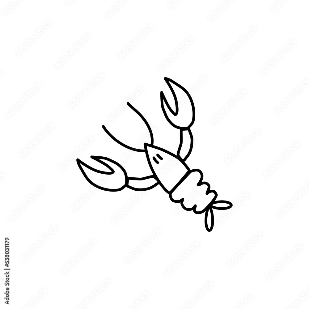 Graphic crayfish, animal vector cartoon illustration isolated on white, Simple flat symbol, silhouette icon line art cancer, decorative sign for design zoo alphabet coloring, organic food, sea cafe Graphic crayfish, animal vector cartoon illustration isolated on white, Simple flat symbol, silhouette icon line art cancer, decorative sign for design zoo alphabet coloring, organic food, sea cafe