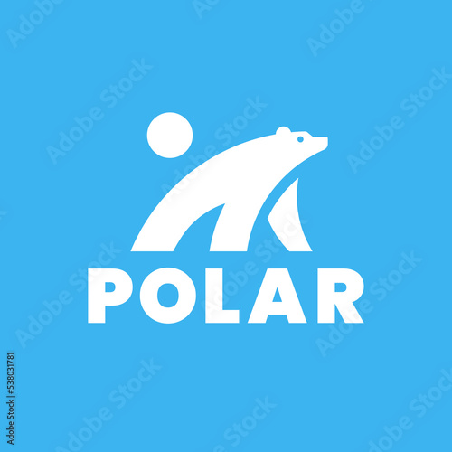Simple polar white bear minimal logo mascotc vector symbol design in silhouette modern style sign.