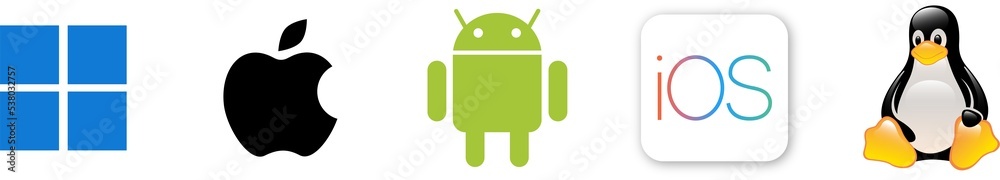 OS logo set : Windows, Mac OS, Android, Apple IOS, Linux. Modile ...