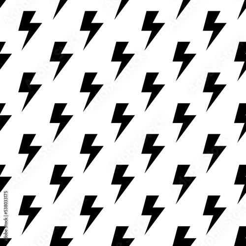Vector cartoon seamless pattern with flash lightning print. Abstract repeatable thunderbolt background. Black and white endless design.