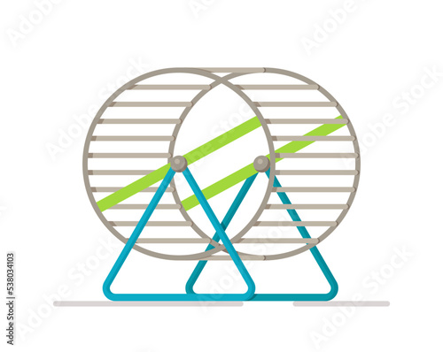 The metal hamster wheel is insulated on a white background. Vector illustration of hamster wheel. Rodent wheel.
