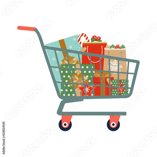 shopping trolley with christmas gifts