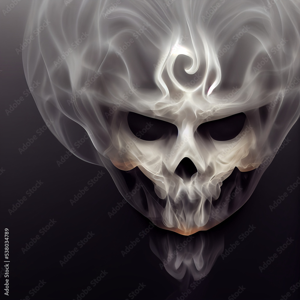white smoke skull, ghost for halloween, black background