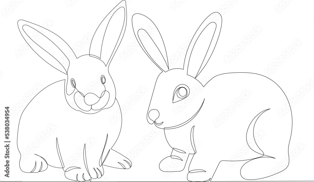 rabbits drawing by one continuous line, vector rabbits drawing by one continuous line, vector