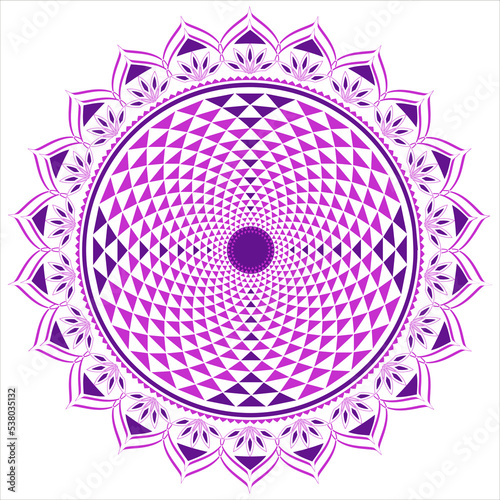 Illustration of Crown Chakra, Sahasrara, Thousand Petal Lotus, Buddhist Symbol, isolated, white background
