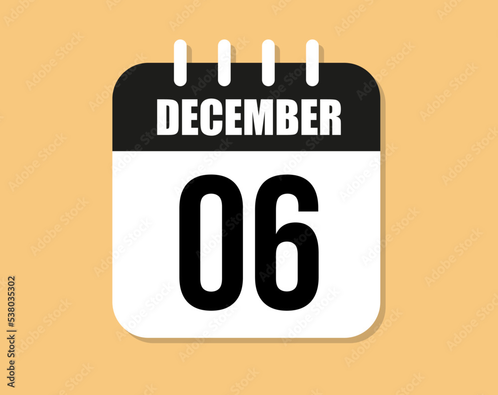6 day december icon. Black and white december month calendar vector on orange background. 6 day december icon. Black and white december month calendar vector on orange background.