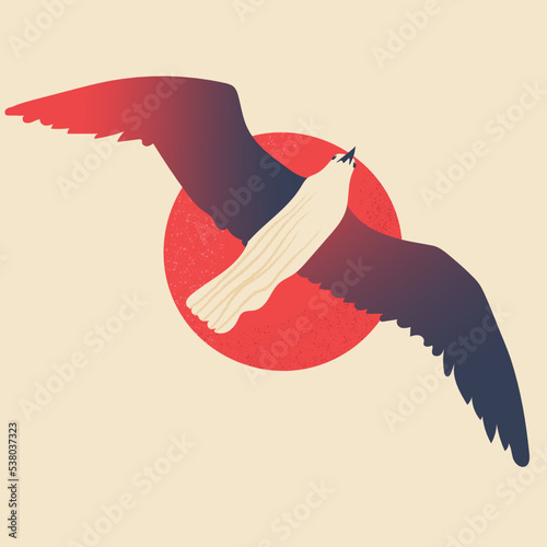 eagle flying with open wings , sun behind the background, with textured vector illustration design photo