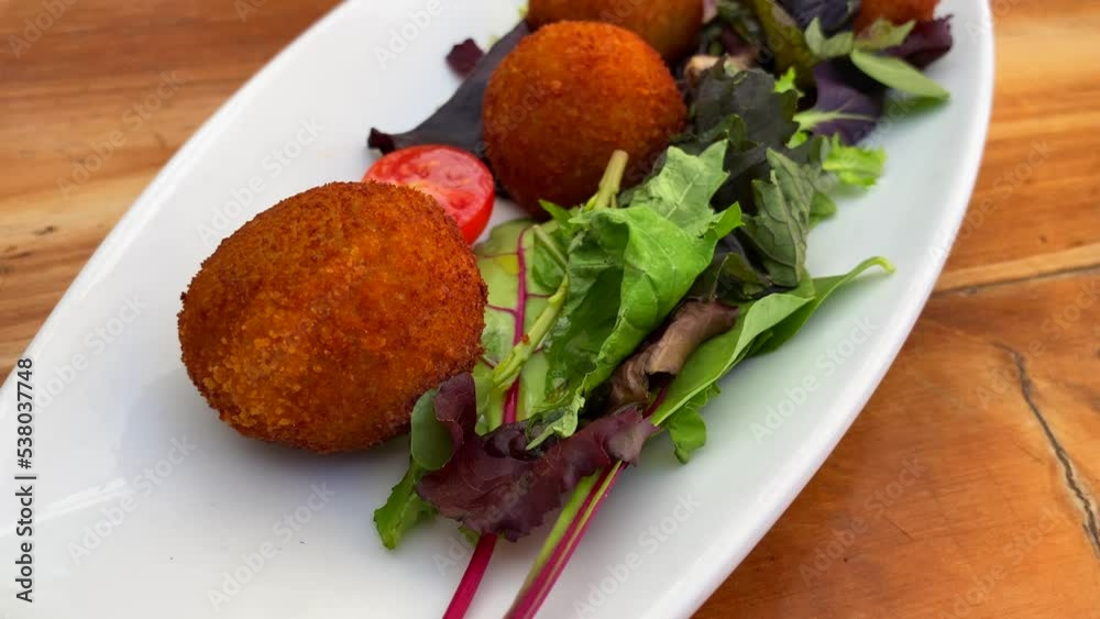 Traditional Spanish croquettes with iberian ham, tasty and crispy