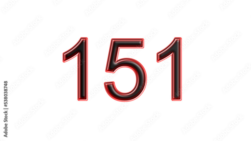 red 151 number 3d effect white background red 151 number 3d effect white background