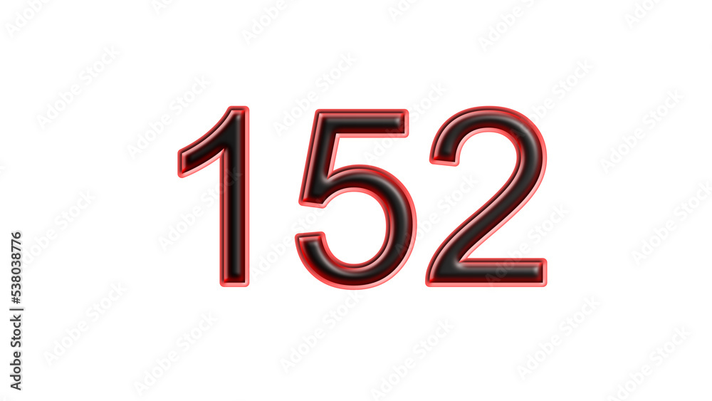 red 152 number 3d effect white background red 152 number 3d effect white background