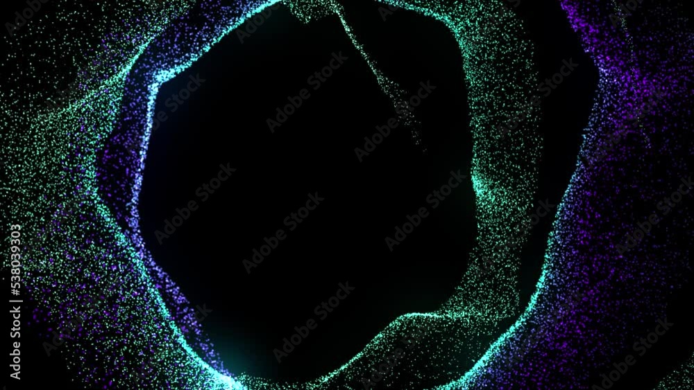Abstract Multi Colored Magic Wave Hypnotic Seamless Looped Composition. Glowing Neon Particles Wave. Background Loop Element for Vj Loops, Projection, Nightclub, Night Party, Led Screen