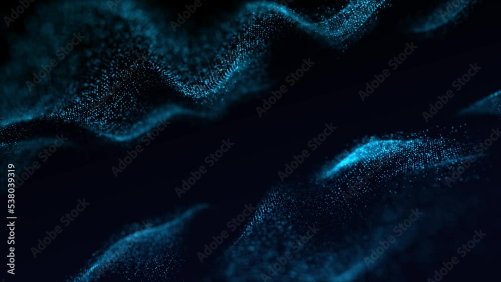 Abstract Sine Magic Wave Hypnotic Seamless Looped Composition. Glowing Blue Particles Wave. Background Loop Element for Vj Loops, Projection, Nightclub, Night Party, Led Screen