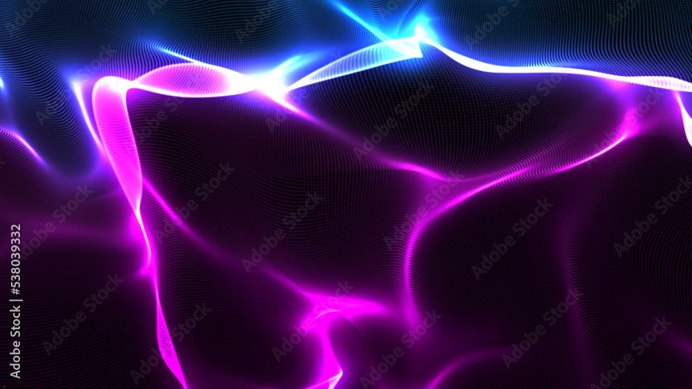 Blue and Purple Color Abstract Sine Magic Wave Hypnotic Seamless Looped Composition. Glowing Neon Particles Wave. Background Loop Element for Vj Loops, Projection, Nightclub, Night Party, Led Screen
