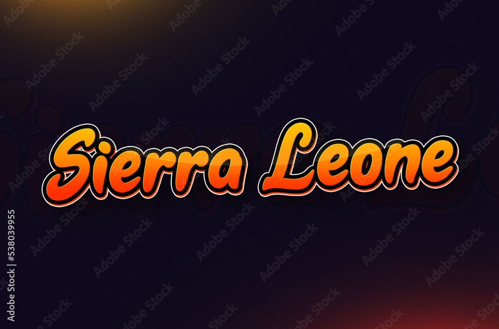 Country Name Sierra Leone Typography on Dark Background: Design Illustration in Creative Hand drawn style with Yellow and Orange Gradient. Used for welcoming, touring, or independence day celebration Country Name Sierra Leone Typography on Dark Background: Design Illustration in Creative Hand drawn style with Yellow and Orange Gradient. Used for welcoming, touring, or independence day celebration