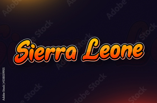 Country Name Sierra Leone Typography on Dark Background: Design Illustration in Creative Hand drawn style with Yellow and Orange Gradient. Used for welcoming, touring, or independence day celebration