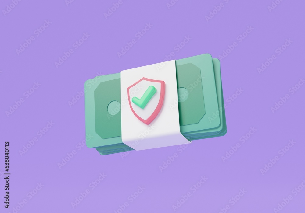3d render illustration of money security concept. Money protection shield on purple background. Coins, banknotes. online payment protection, financial saving insurance, money saving. cartoon minimal 3d render illustration of money security concept. Money protection shield on purple background. Coins, banknotes. online payment protection, financial saving insurance, money saving. cartoon minimal