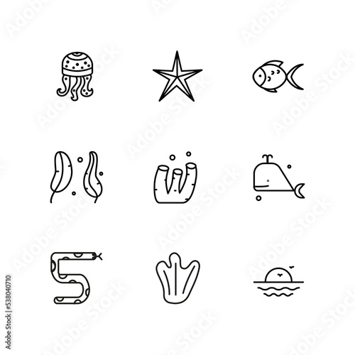 sea animals icons vector set