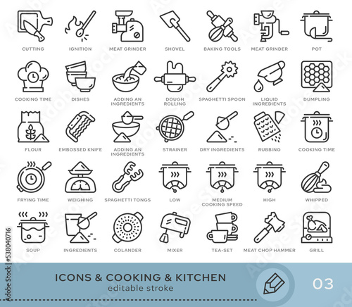 Set of conceptual icons. Vector icons in flat linear style for web sites, applications and other graphic resources. Set from the series - Cooking and Kitchen . Editable stroke icon.