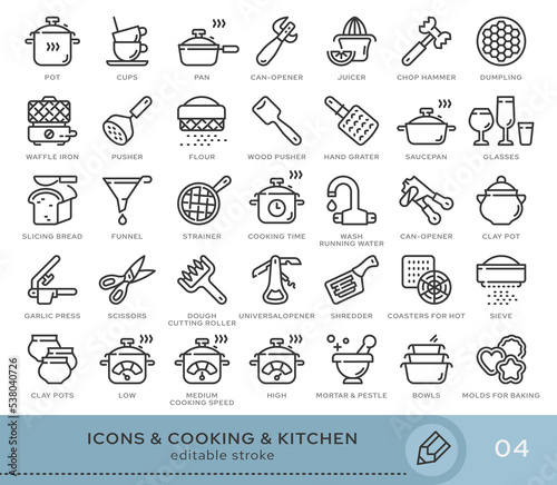 Set of conceptual icons. Vector icons in flat linear style for web sites, applications and other graphic resources. Set from the series - Cooking and Kitchen . Editable stroke icon.