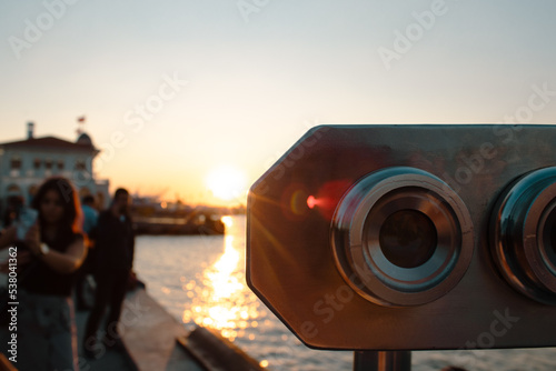 There is a solid metal binoculars by the coast of Kadıköy.