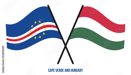 Cape Verde and Hungary Flags Crossed And Waving Flat Style. Official Proportion. Correct Colors.