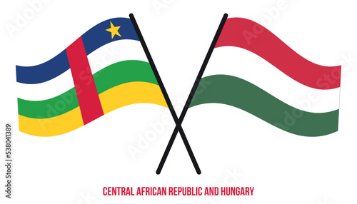 Central African Republic and Hungary Flags Crossed And Waving Flat Style. Official Proportion.