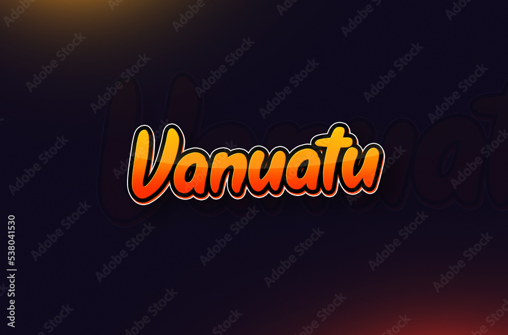 Country Name Vanuatu Written on Dark Background: Design Illustration in Creative Hand drawn style with Yellow and Orange Gradient. Used for welcoming, touring, or independence day celebration