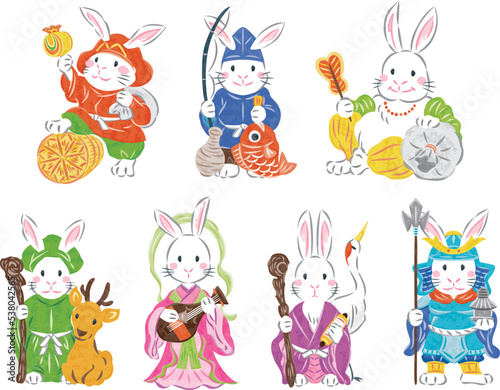 うさぎ　七福神　年賀状素材イラストセット