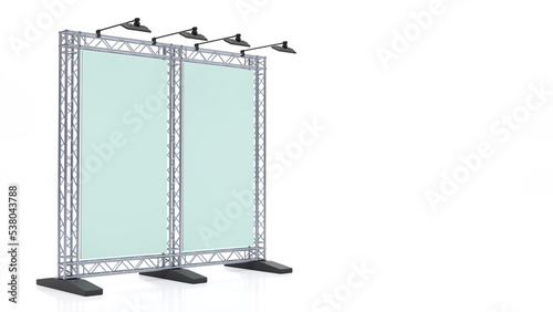 3D rendering of Aluminum truss frames with hanging light on white background
