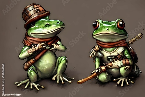 Funny illustration of two warrior frogs photo