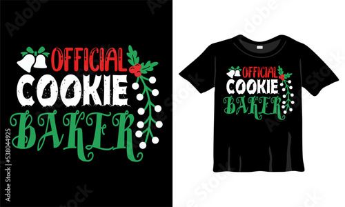 Official cookie baker Christmas T-Shirt Design Template for Christmas Celebration. Greeting cards, t-shirts, mugs, and gifts. For Men, Women, and Baby clothing