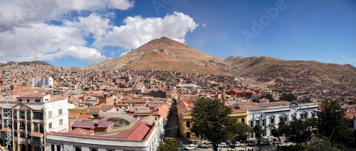panorama of the city of potosi (bolivia) with the mountain cerro rico in the back photo