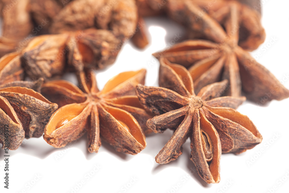 Star anises isolated on white background. Dried star anise spice fruits Star anises isolated on white background. Dried star anise spice fruits