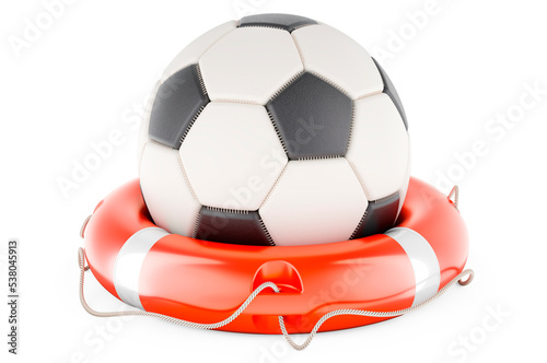 Soccer ball with lifebelt  3D rendering